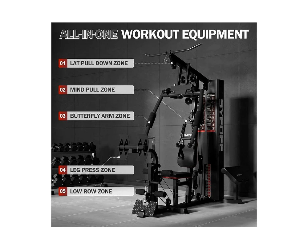 Mikolo Home Gym, Workout Station with 150LBS Weight Stack, Multifunctional Home Gym Equipment, Exercise Equipment for Full Body Strength Training