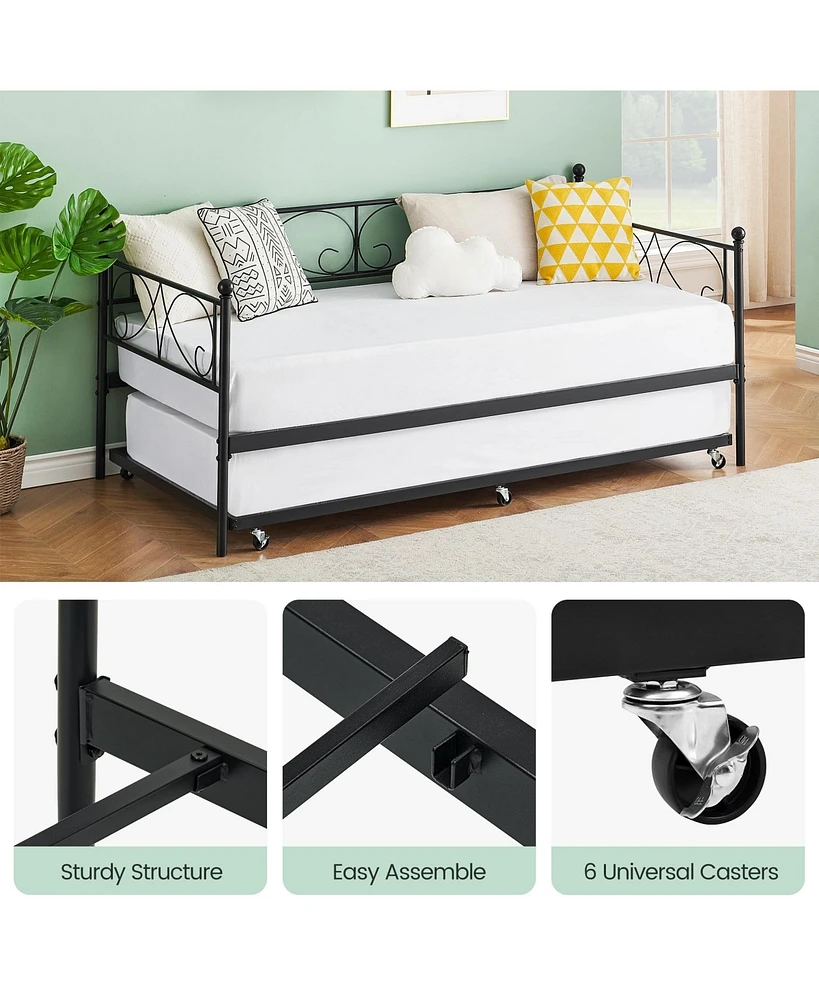 gaomon Twin Daybed with Trundle Metal Guest Sofa Bed Frame , Heavy Duty Slats