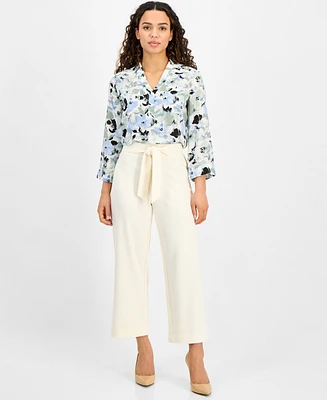 Ak Anne Klein Petite Tie-Waist Wide-Leg Cropped Pants