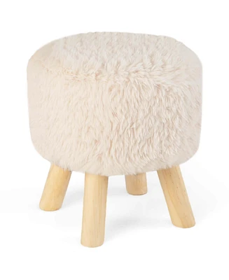 Round Footstool Ottoman Faux Fur Upholstered Footrest with Padded Seat