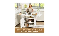 Folding Dining Table with Storage Rack & Cabinet – Space-Saving Multifunctional Table for Small Spaces