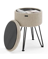 Nestl Boucle Round Ottoman with Hidden Storage – Modern Foot Stool, Makeup Vanity Small Rest