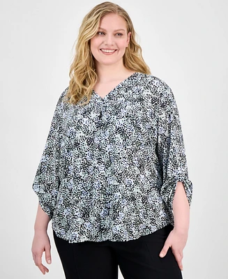 Ak Anne Klein Plus Printed Roll-Tab-Sleeve Tunic