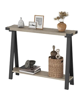 gaomon Farmhouse Entryway Table, Narrow Sofa Table with Open Storage Shelf, Metal Frame Skinny Console Table with V-Shaped Leg Design, Behind Couch Ta