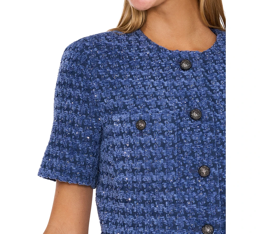 CeCe Women's Tweed Short-Sleeve Collarless Jacket