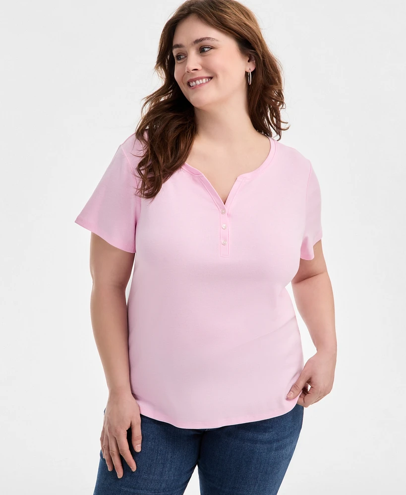 Style & Co Plus Short-Sleeve Henley Top, Exclusively at Macy's