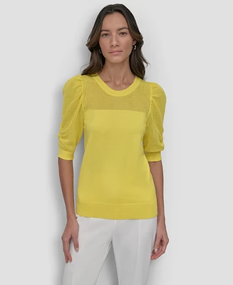 Dkny Women's Mesh Puff-Sleeve Sweater