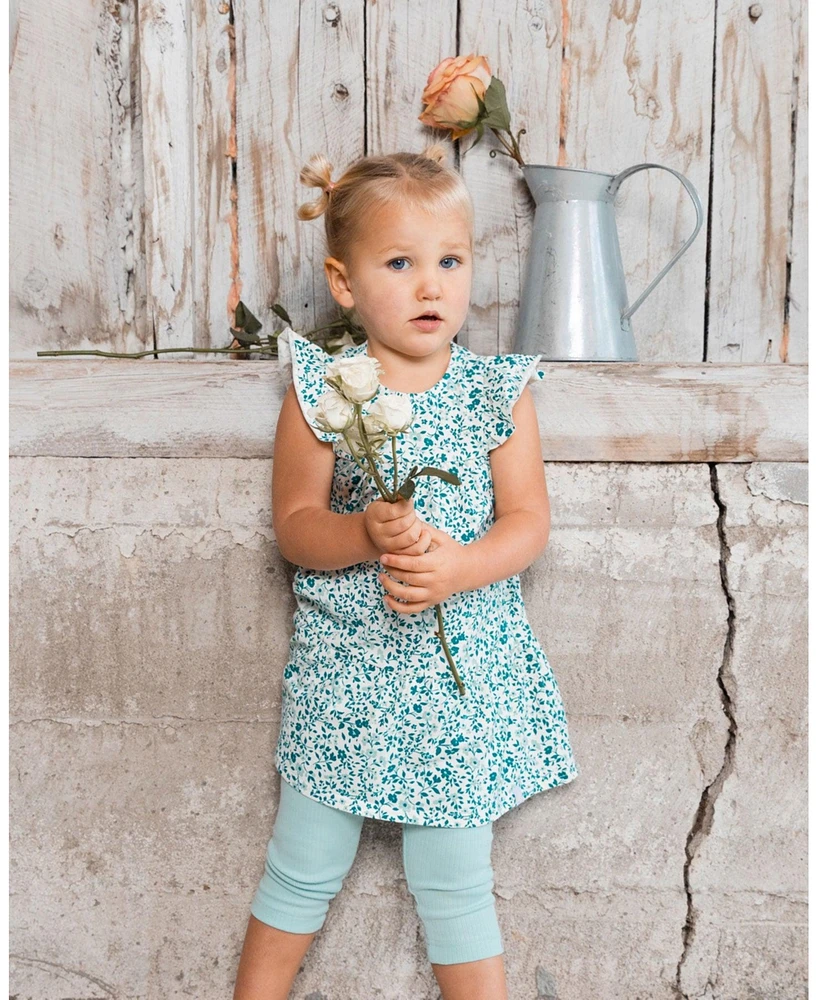 Deux par Deux Baby Girls Printed Organic Cotton Dress Small Turquoise Flowers