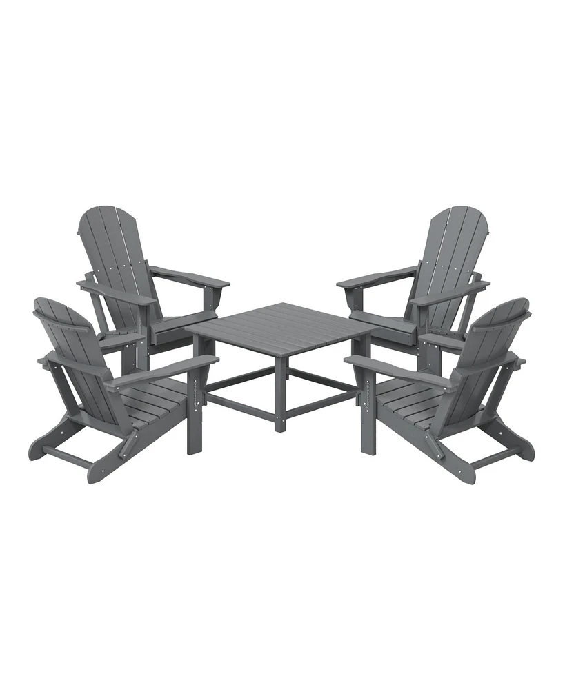 5-Piece Hdpe Adirondack Chair Outdoor Patio Square Table Conversation Set