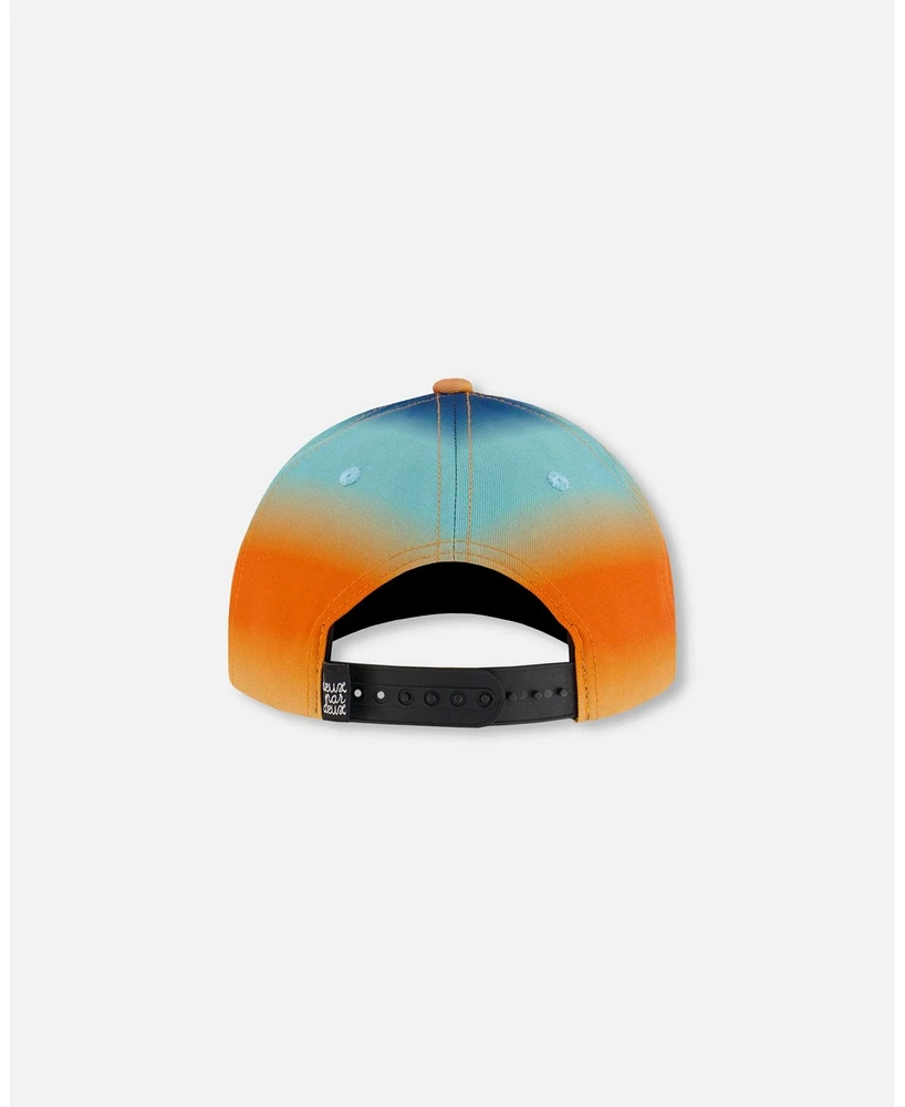 Deux par Deux Baby Boys Printed Cap Navy Blue, Turquoise, And Orange