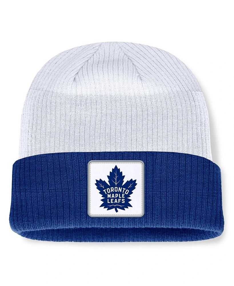 Fanatics Men's Blue/White Toronto Maple Leaf's Heritage Showboat Color-Block Cuffed Knit Hat