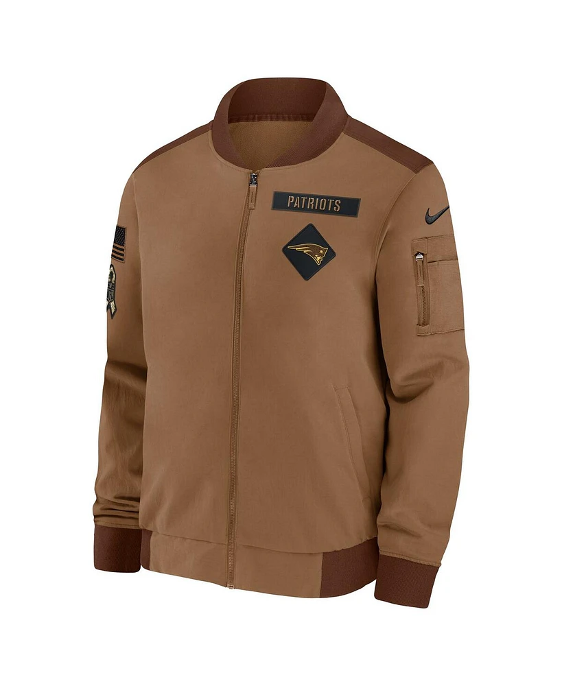 Nike Men's Brown New England Patriots Salute To Service Full-Zip Bomber Jacket