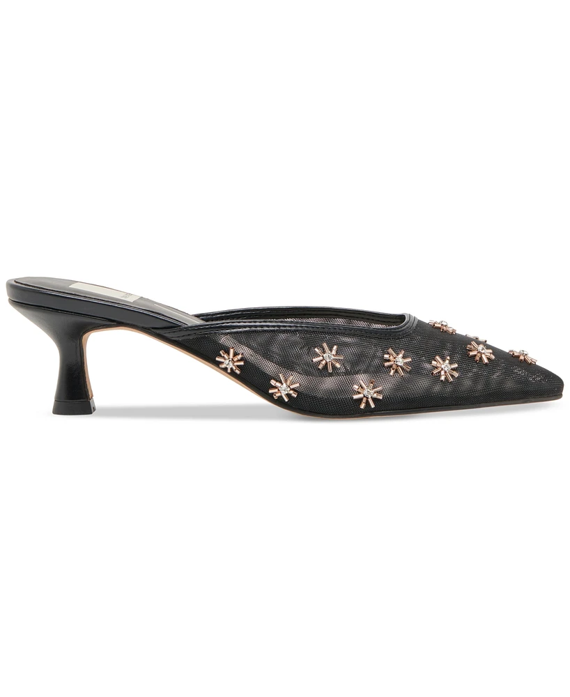 Dolce Vita Women's Clara Embellished Mesh Pointed-Toe Heeled Mules