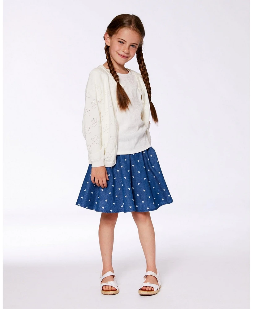 Deux par Deux Big Girls Pointelle Knit Cardigan Sweater White