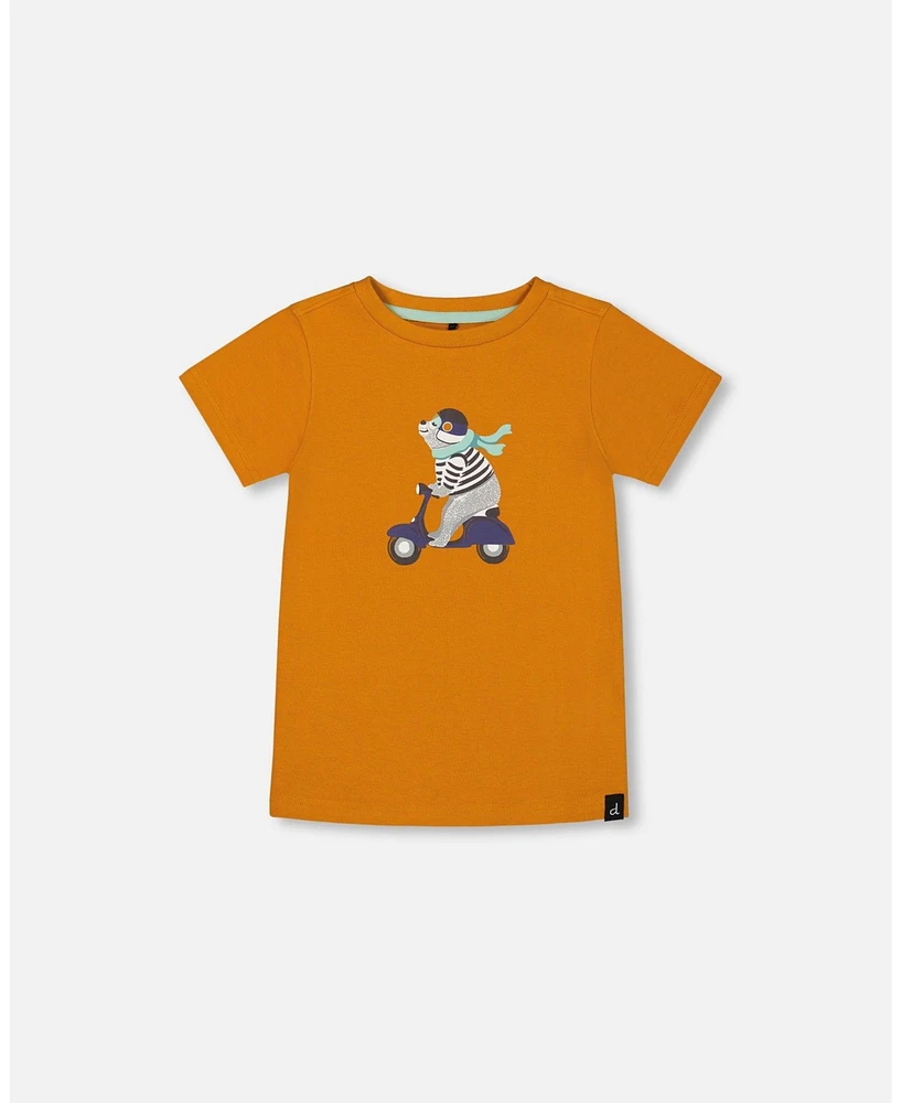 Deux par Deux Toddler Boys Organic Cotton Tee Vibrant Orange And Blue Vespa - Toddler|Child