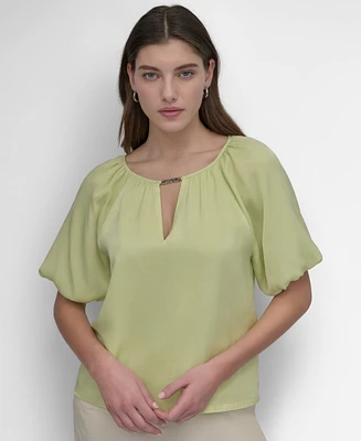 Dkny Women's Round-Neck Puff-Sleeve Blouse
