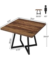 Tribesigns Square Dining Table Set of 4, 31.5" Industrial Dinner Table with Metal Base, Wood Kitchen Table for 10 People, Brown Bar Table for Res