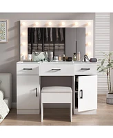 Vanity Desk Set with Large Lighted Mirror and Power Outlet for Convenient Makeup and Grooming