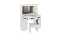 Vanity Desk Set with Large Lighted Mirror and Power Outlet for Convenient Makeup and Grooming