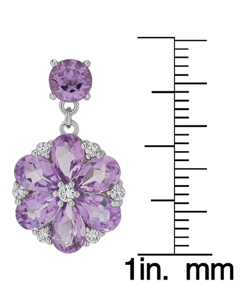 Amethyst (5 ct. t.w.) & Cubic Zirconia Flower Drop Earrings in Sterling Silver