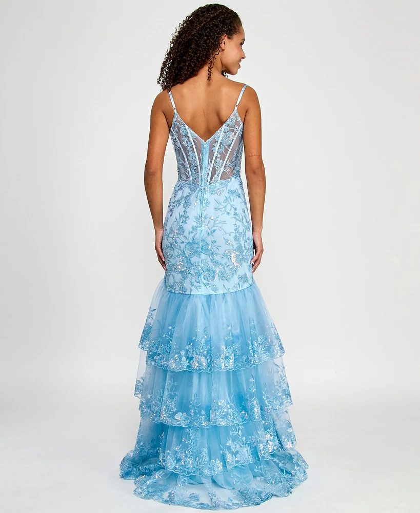 Say Yes Juniors' Floral Sequin Embellished Corset Gown, Created for Macy's