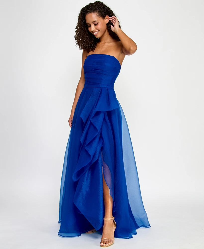 B Darlin Juniors' Asymmetric Drape Strapless Ball Gown, Created for Macy's