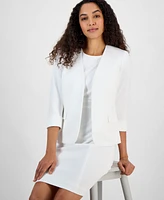 Kasper Women's Collarless Open-Front Cuffed Jacket