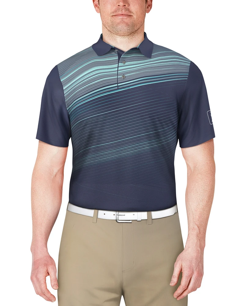 Pga Tour Men's Stripe Print Short Sleeve Golf Polo Shirt