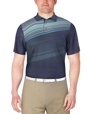 Pga Tour Men's Stripe Print Short Sleeve Golf Polo Shirt