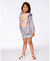 Deux par Deux Big Girls Printed French Terry Short Lilac Tropical And Pink Flamingos