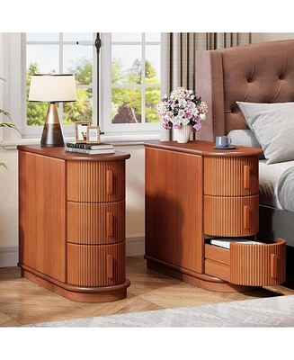 Tribesigns Set of 2 Solid Wood End Table, No Assembly Required, 3-Drawer Modern Sofa Side Table, Narrow Chair Side Table, Slim Nightstand for Living R