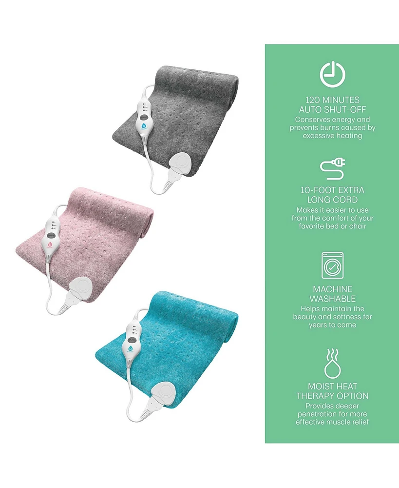 Pursonic Comfort Trio Heating Pad Set – Teal, Pink & Gray