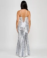 Morgan & Company Juniors' Metallic Print V-Neck Sleeveless Gown