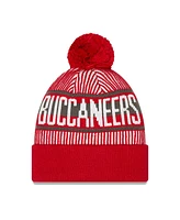 New Era Big Boys and Girls Red Tampa Bay Buccaneers Striped Cuffed with Pom Knit Hat