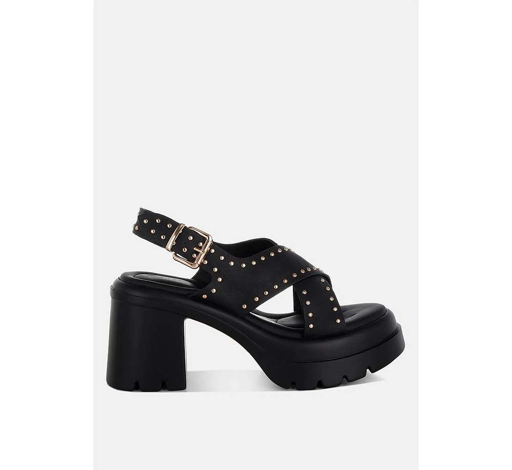 Nambo Stud Embellished Block Heel Sandals