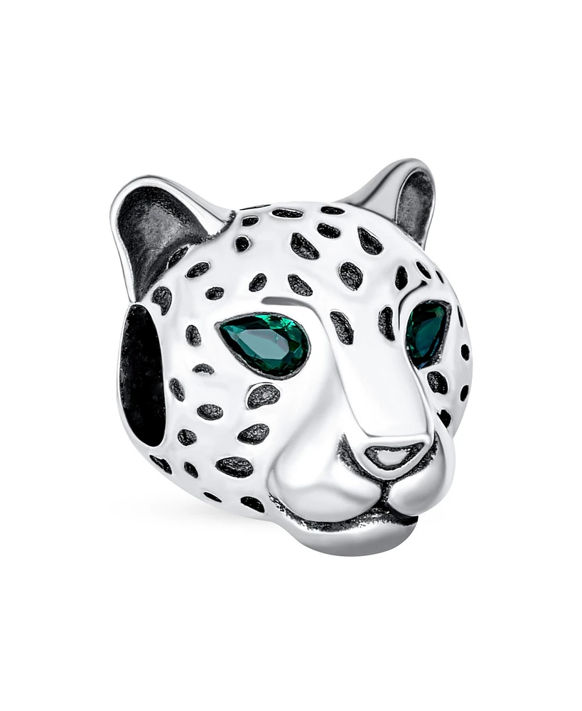 Bling Jewelry Jaguar Panther Charm Bead with Green Cz Eyes in Oxidized Sterling Silver Bracelets