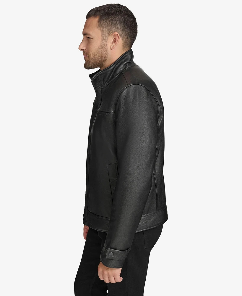 Men's Skeld Leather Jacket with Removable Faux Rabbit Lined Interior