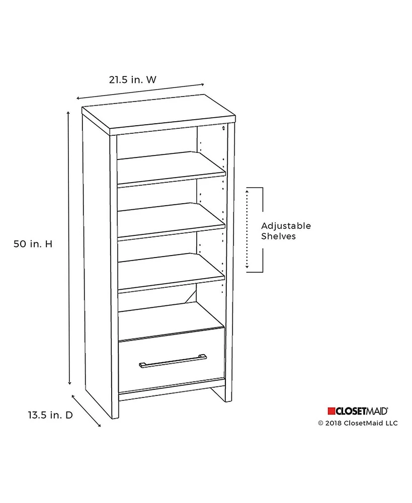 ClosetMaid 165100 Decorative Media Storage Tower Bookcase with Drawer, White