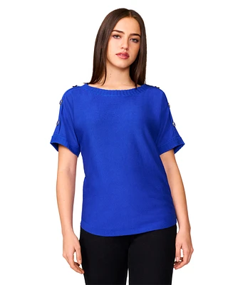 Melissa Paige Women's Button Detail Dolman Short-Sleeve Sweater