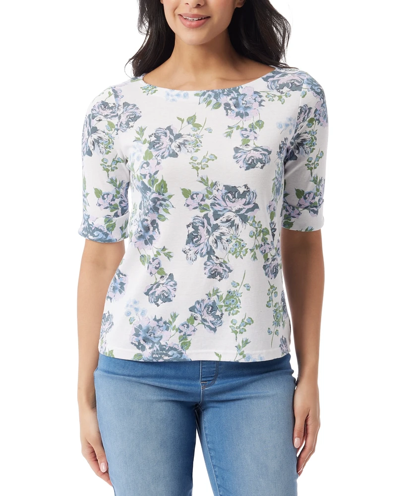 Gloria Vanderbilt Women's Alanis Printed Cuffed-Sleeve T-Shirt