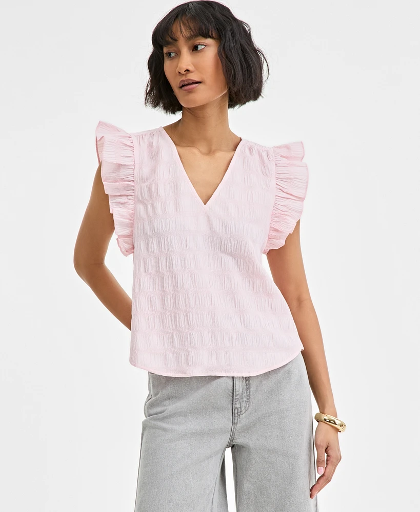 On 34th Women's Textured Sleeveless Ruffle Femme Top, Exclusively at Macy's
