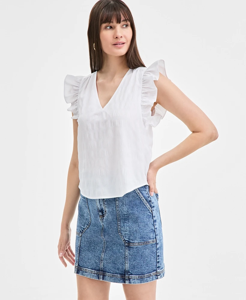 On 34th Women's Textured Sleeveless Ruffle Femme Top, Exclusively at Macy's