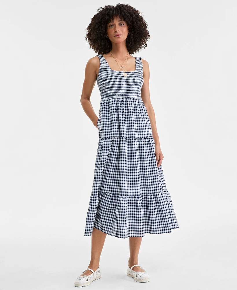 On 34th Women's Woven Gingham Tiered Scoop-Neck Tank Midi Dress
