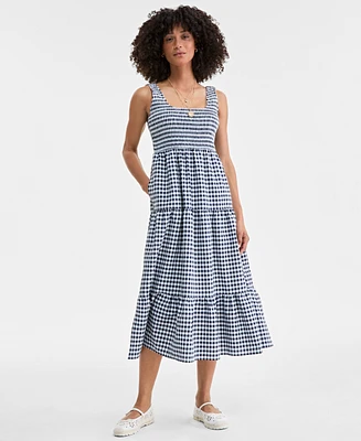 On 34th Women's Woven Gingham Tiered Scoop-Neck Tank Midi Dress