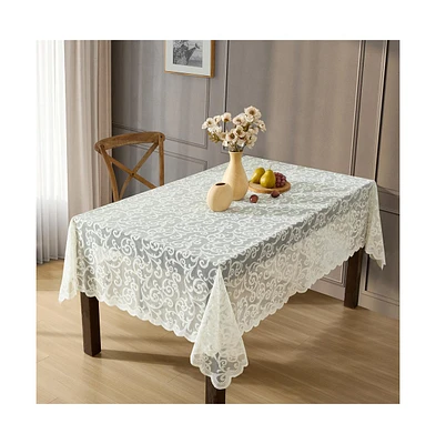 Hlc.me Scroll Lace Fabric Tablecloth, Lace Fabric Table Cloth for Rectangle Tables, Wrinkle Resistant Tablecloth