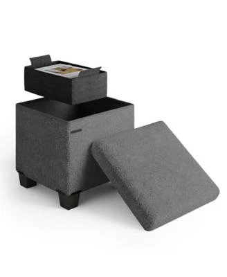 Rectangular Boucle Ottoman Storage Bench X2013 Modern Foot Stool Makeup Vanity Stool Perfect For Living Room Bedroom Decor