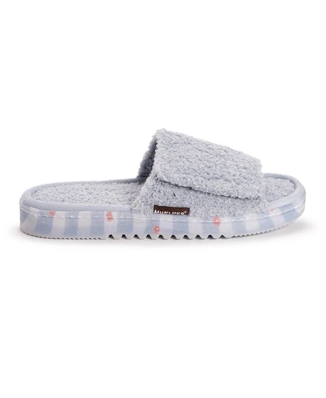 MUK LUKS Perley Criss-Cross Slippers – Women’s Open-Toe Slides With Memory Foam, Faux Fur, Summer Comfort