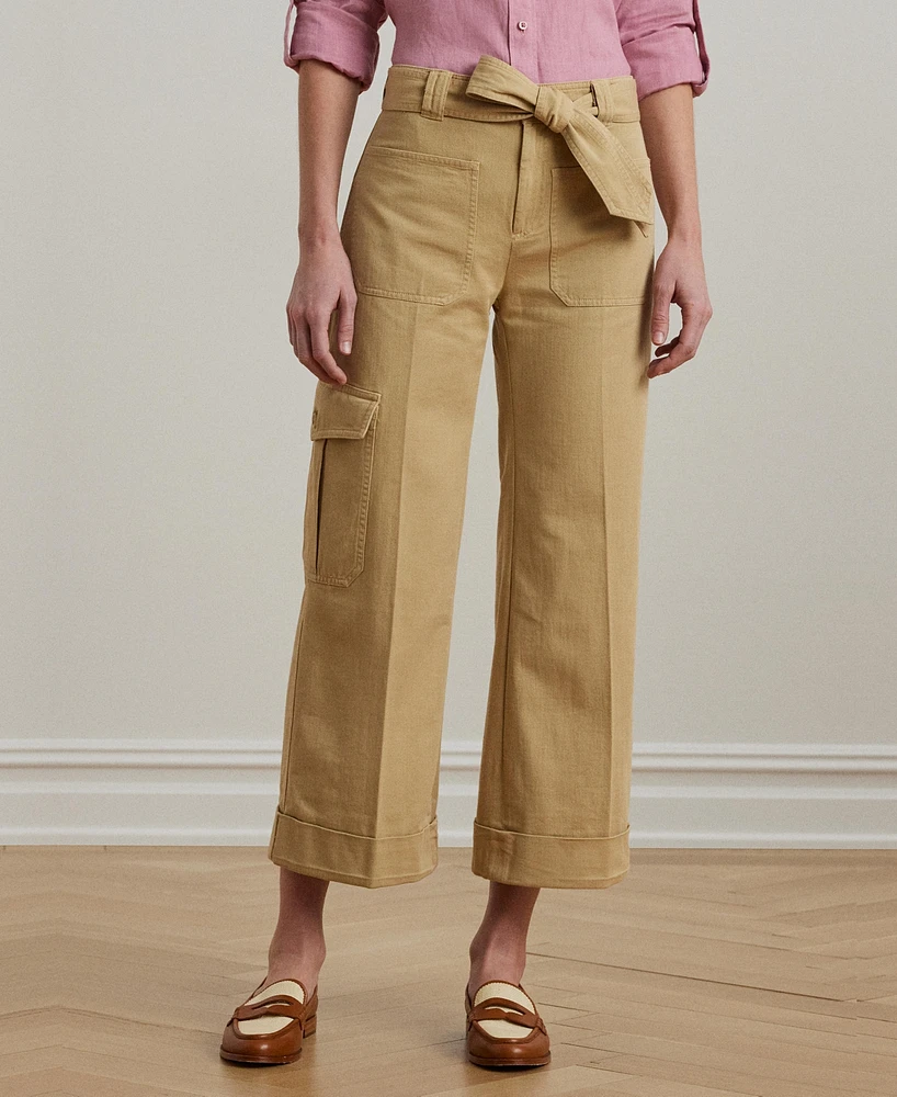 Lauren Ralph Lauren Women's Pleated Cotton Twill Wide-Leg Cargo Pants, Regular & Petite