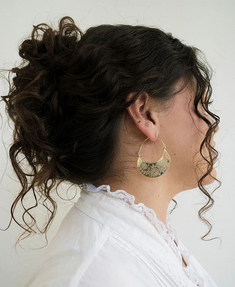 Matr Boomie Gold Tone Haveli Etched Hoop Earrings
