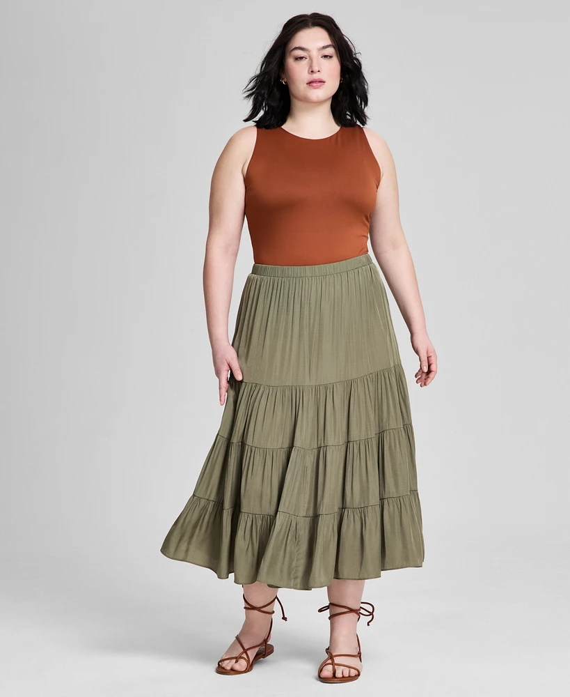 And Now This Plus Pull-On Tiered Midi Skirt